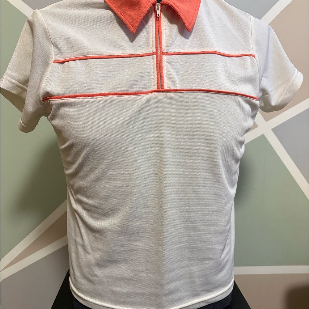 Polo Quarter Zip | Coral White Athleisure Tennis Top | Stretch L